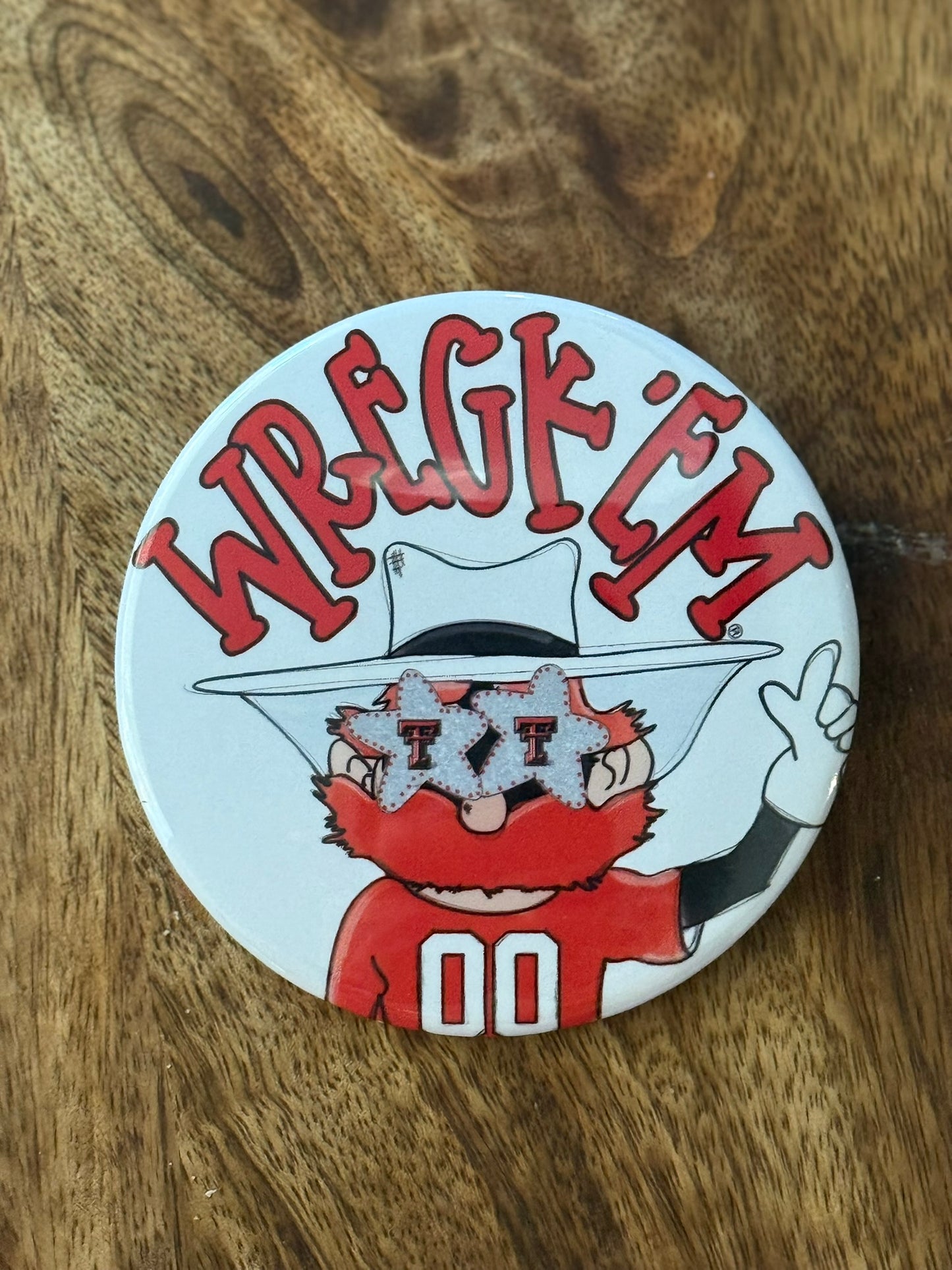 Raider "Wreck 'Em" White Button