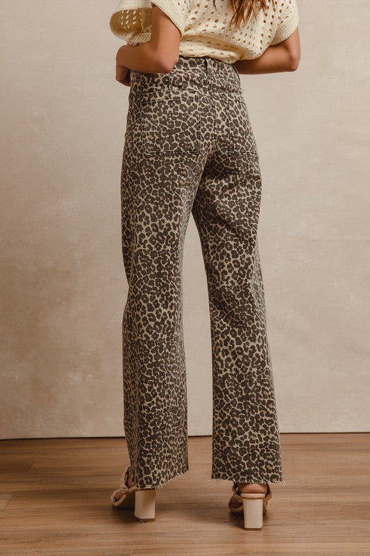 BiBi Leopard Print High Rise Flare Jeans