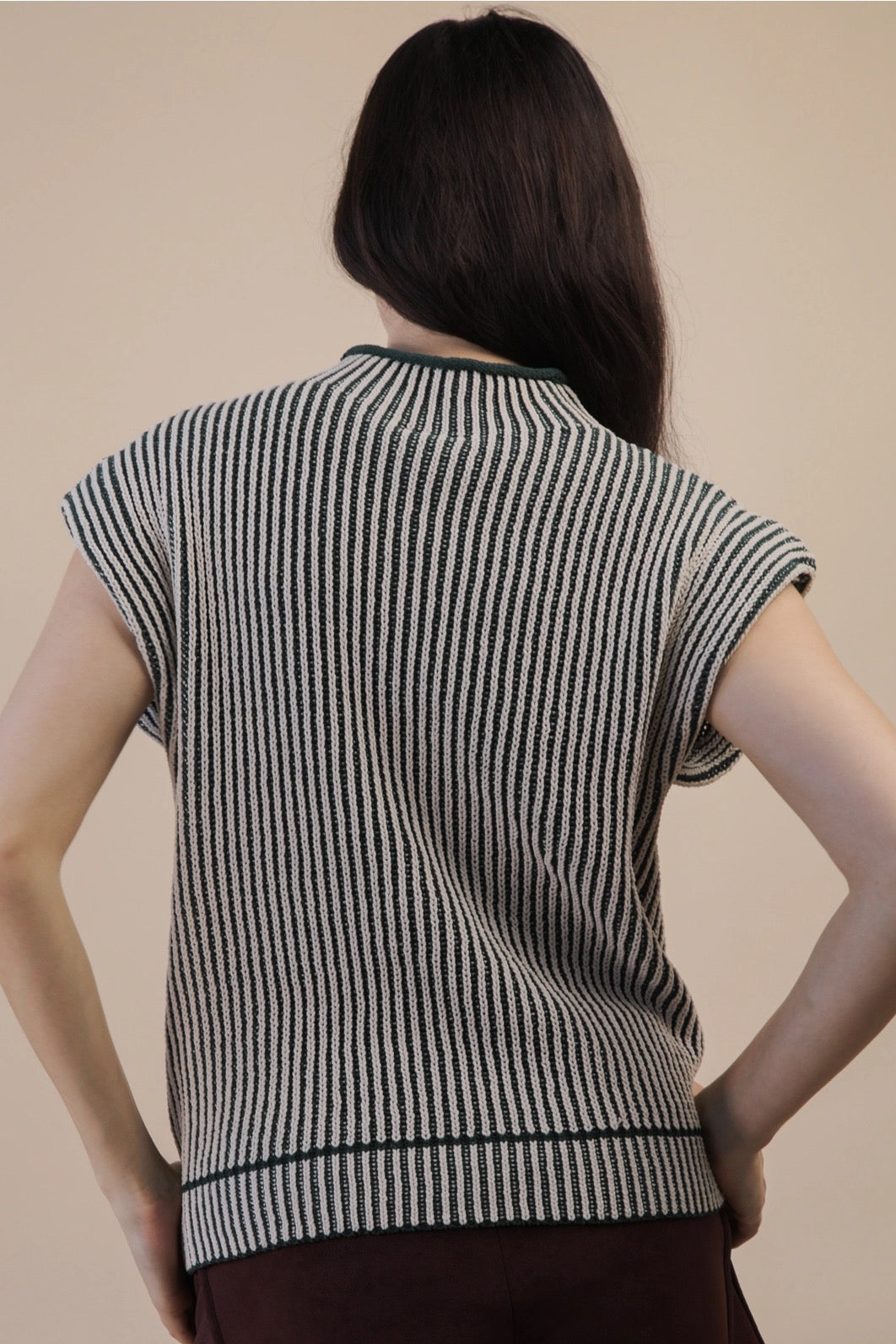 Two Tone Ribbed Knit Sweater Vest (Forest)