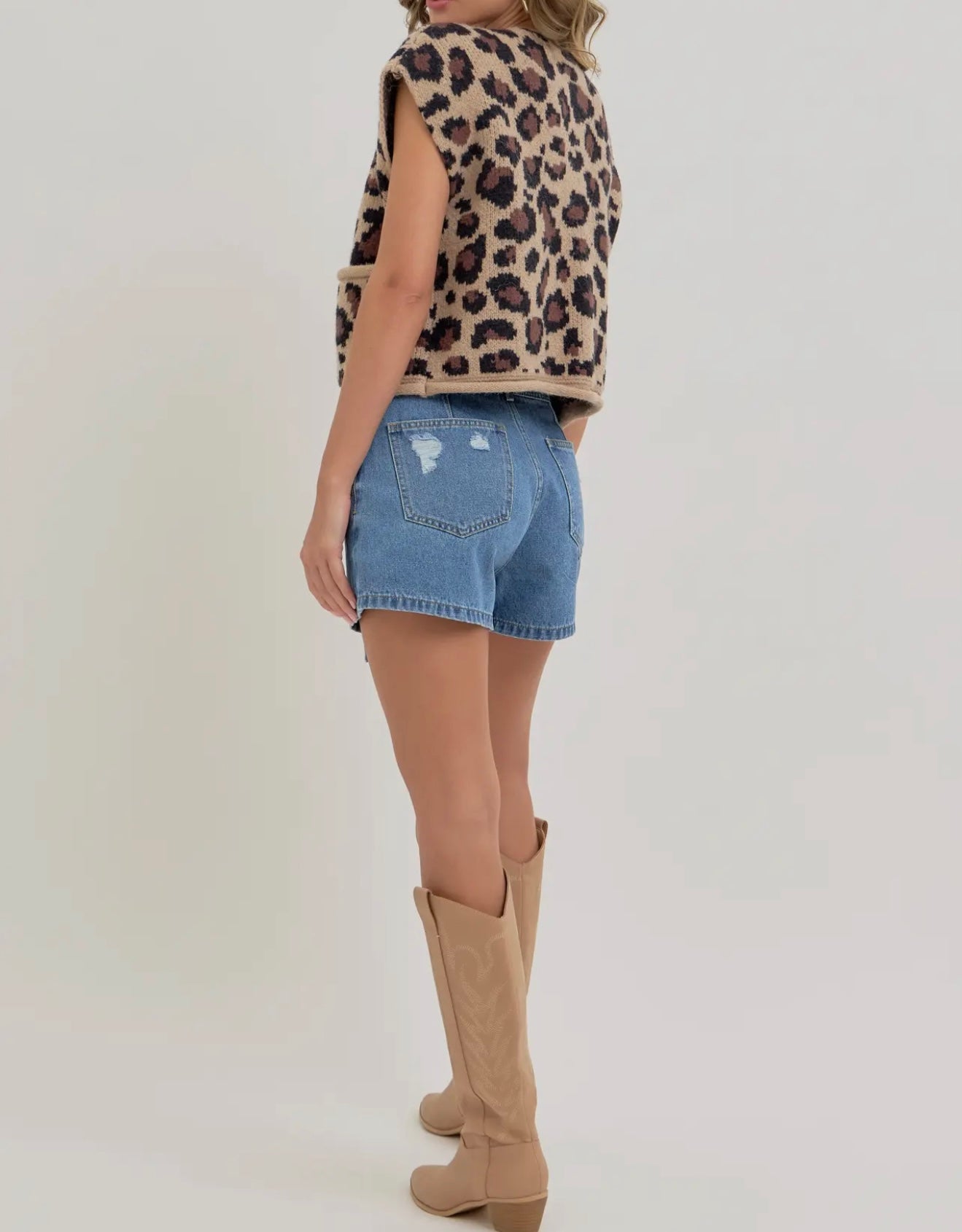 Leopard Print Knit Button-Up Sweater Top