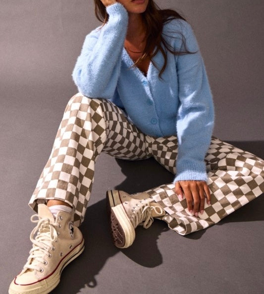 Checkered Taupe Wide Leg Pants