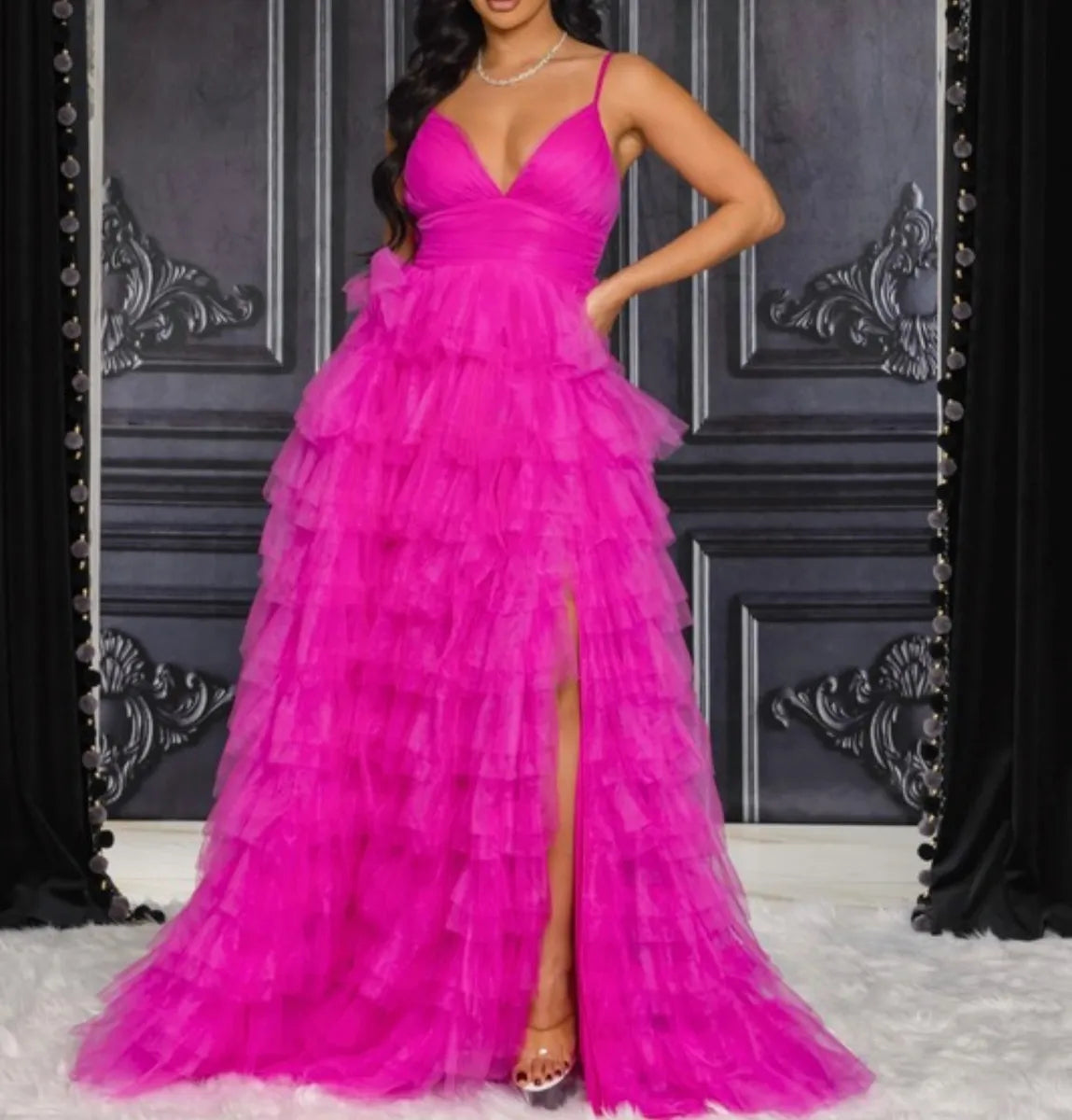 Ruffled Maxi Dress (Pink)