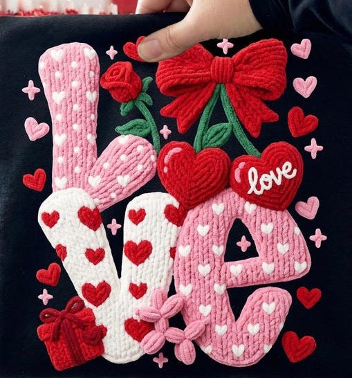 Black Valentines Faux Knit "Love" T-Shirt