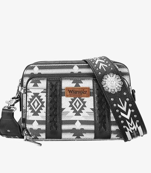 Wrangler Aztec Printed Crossbody Purse (Black)