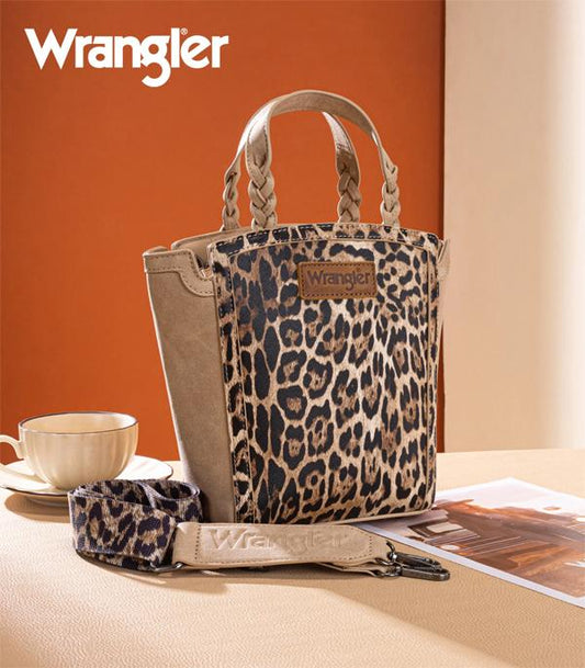 Wrangler Western Braided Handle Leopard Print Crossbody Tote Bag