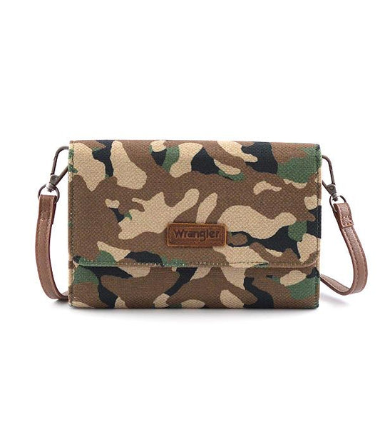 Wrangler Green Camo Print Canvas Clutch/Crossbody