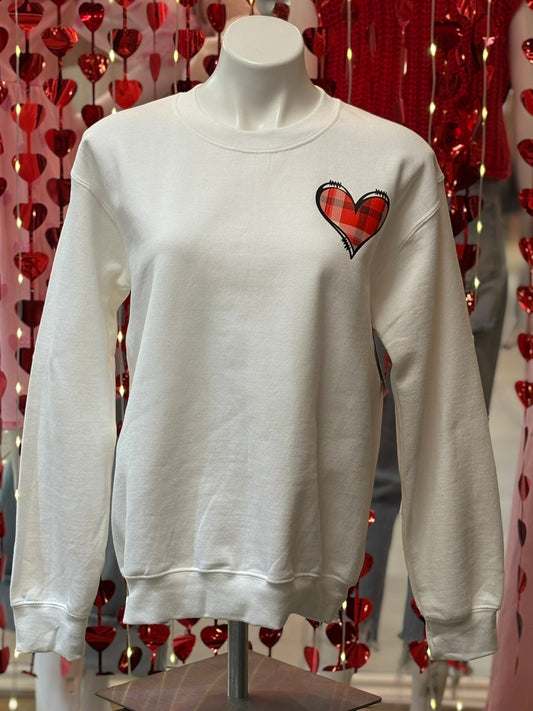"LOVE" Graphic Design Crewneck Sweatshirt Plaid Heart