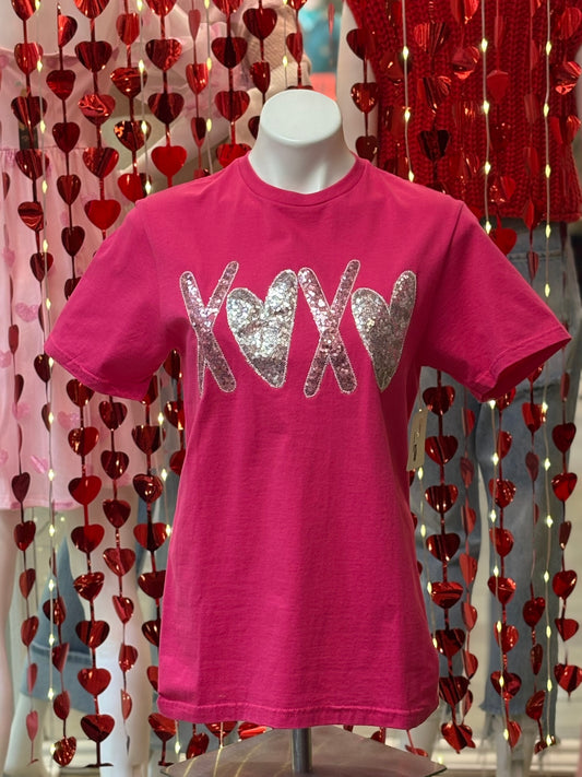 Silver Sequin XOXO Design T-Shirt