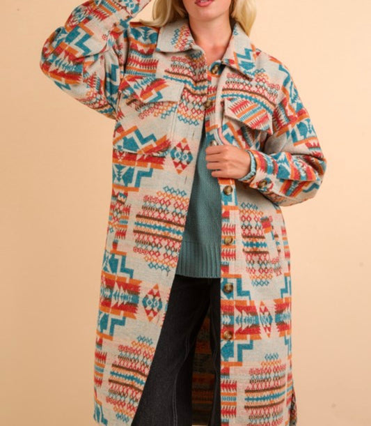Aztec & Plaid Printed Shacket Jacket Coat - Sold out