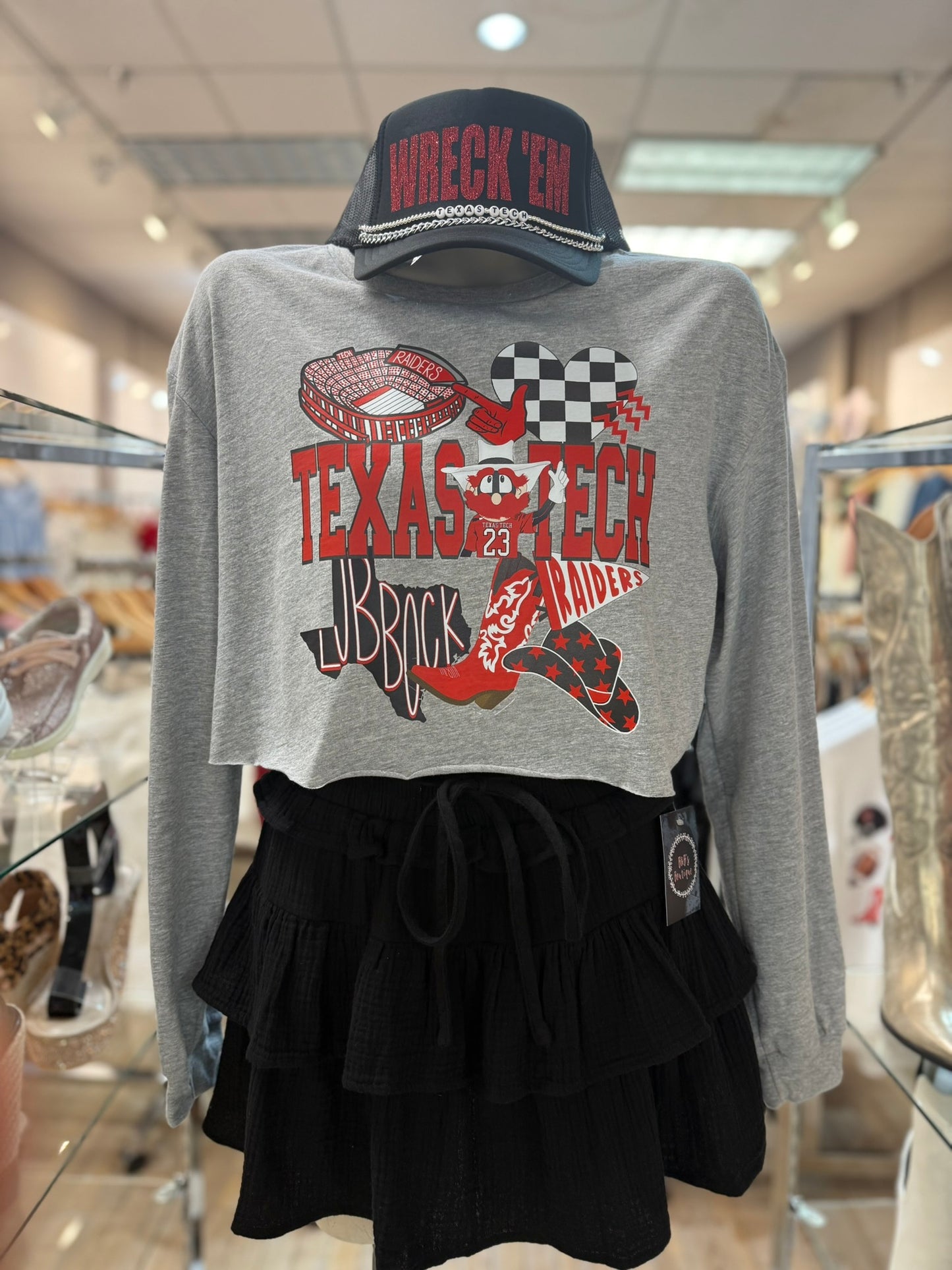 Texas Tech Long Slip Crop Tee (Gray)