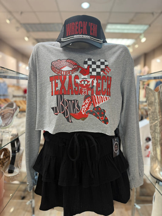 Texas Tech Long Slip Crop Tee (Gray)