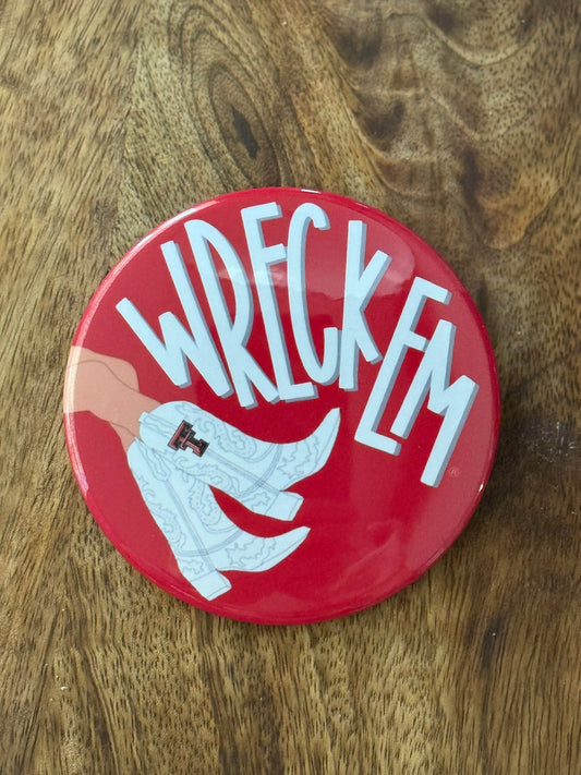 Texas Tech Cowboy Boots "Wreck "Em" Button