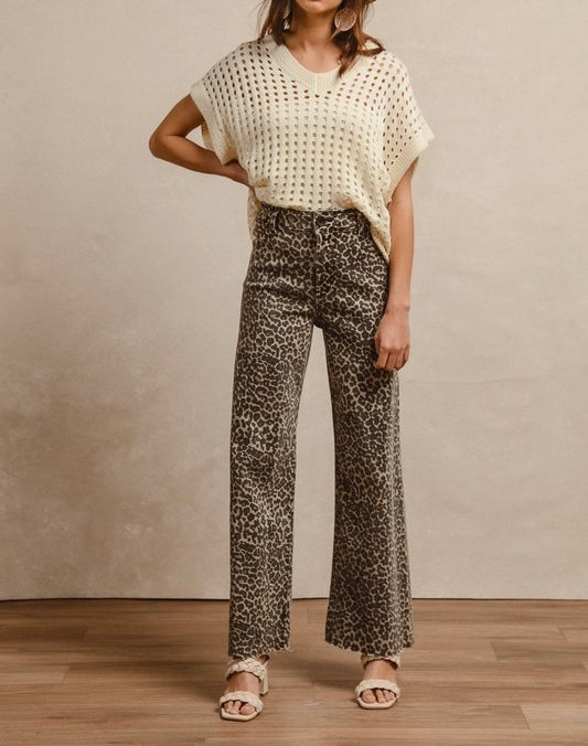 BiBi Leopard Print High Rise Flare Jeans