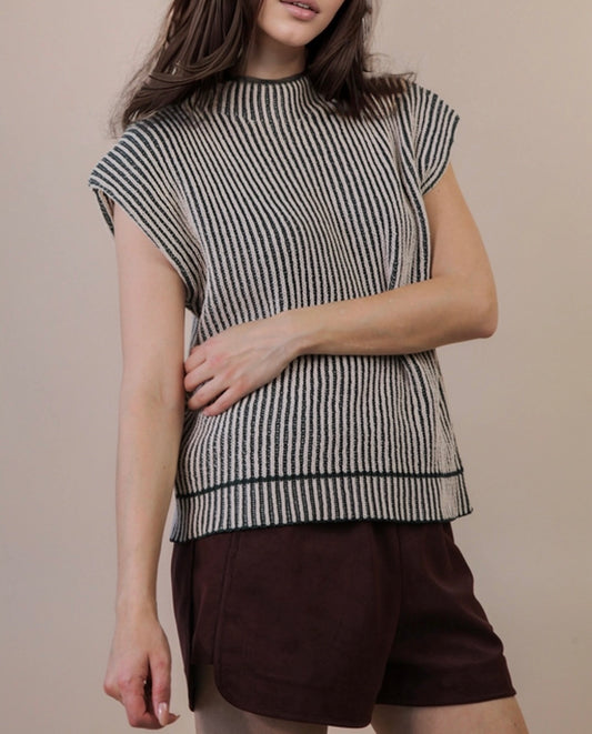 Two Tone Ribbed Knit Sweater Vest (Forest)