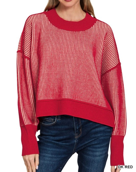 Exposed Seam Two Tone Sweater (Red)