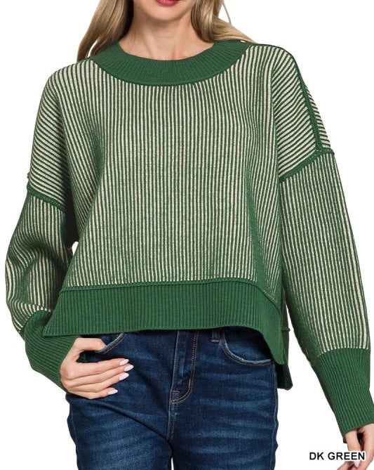Exposed Seam Two Tone Sweater (Green)