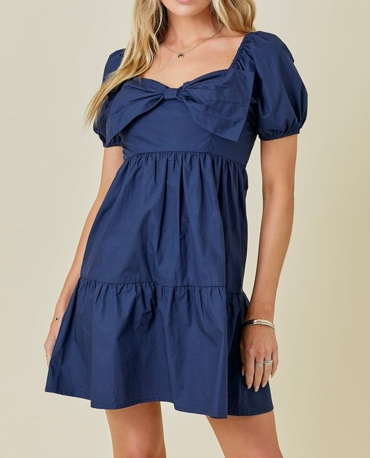 Tiered Mini Dress with Bow Detail