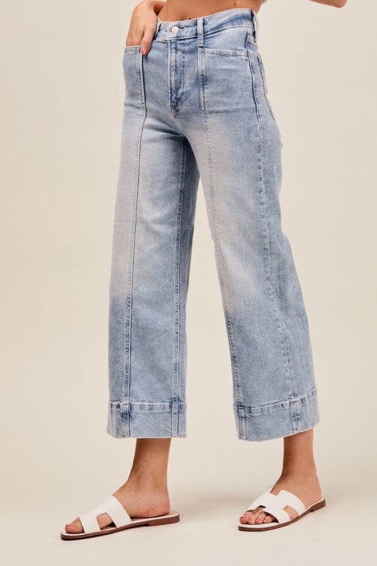 Mid Rise Stretch Wide Leg Denim Jeans