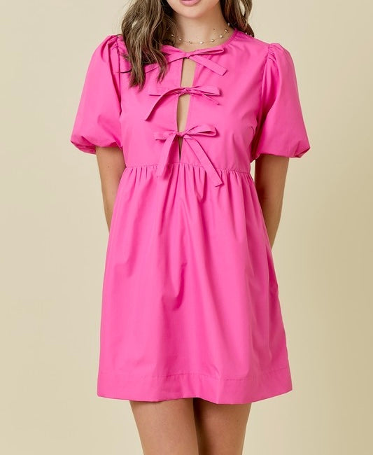 Open V Neck Mini Dress w/Triple Ties