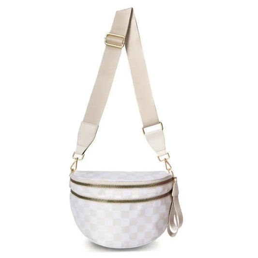 Crossbody Zipper Removal Strap Sling Bum Bag (Beige)