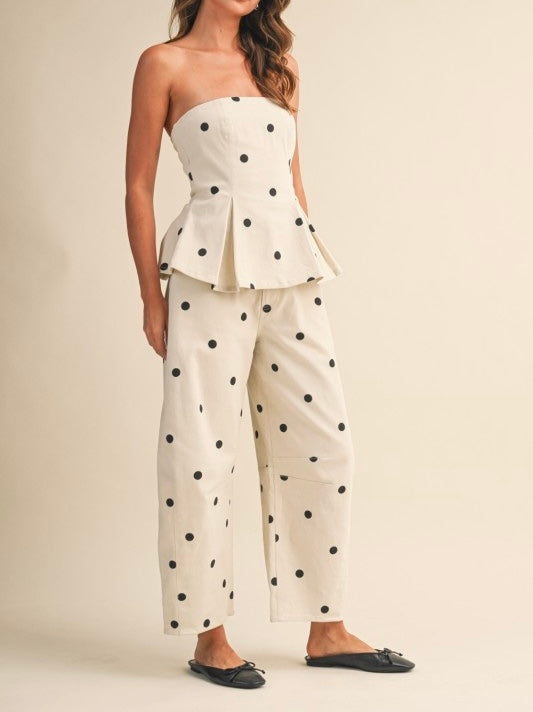 Black Polka Dot Denim Tube Top - Sold out