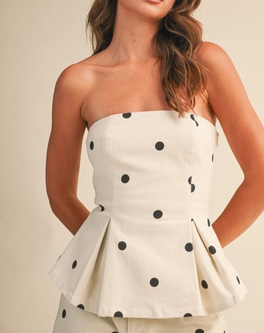 Black Polka Dot Denim Tube Top - Sold out
