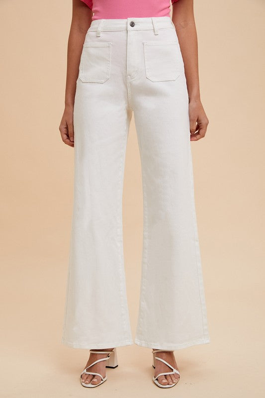 Front Two Pocket Stretch Wide Leg Denim Jeans