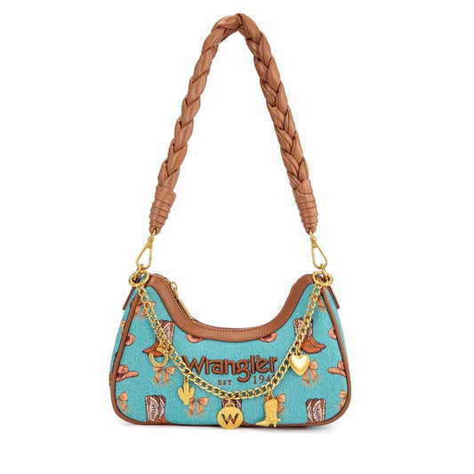 Vibrant Turquoise Canvas Wrangler Rodeo Icons Shoulder Bag