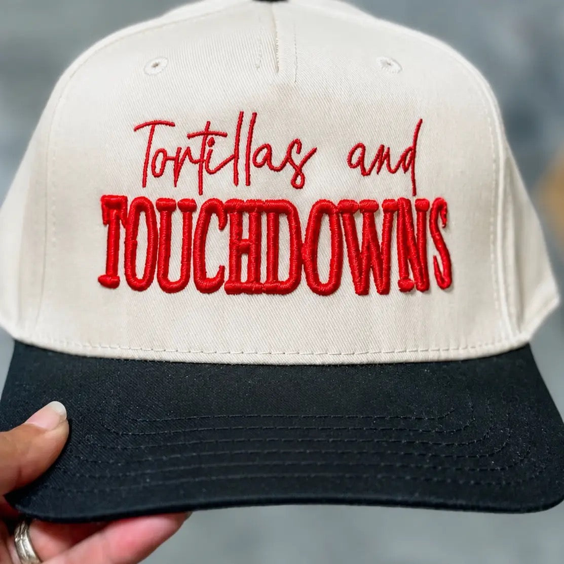 "Tortillas and TOUCHDOWNS" 3D Red Embroidery Baseball Hat