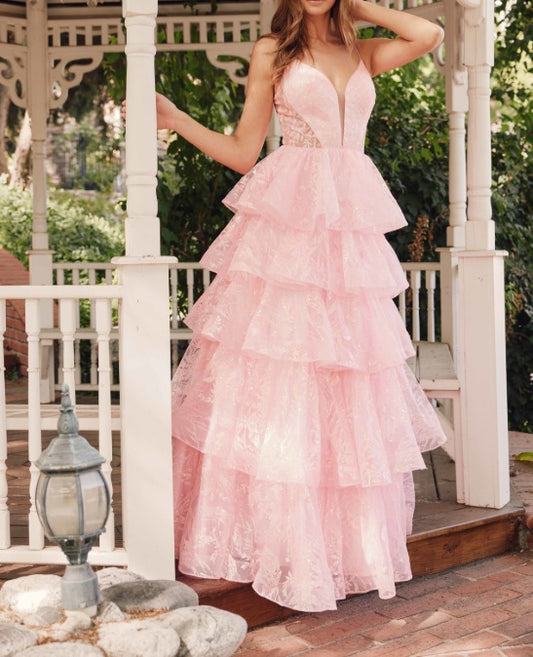 Glitter Tiered Ruffle Skirt Prom Dress