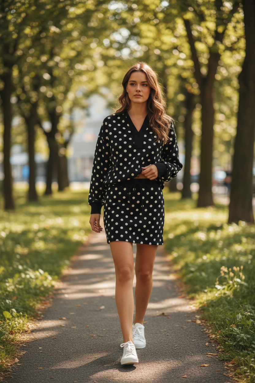 Polka Dot Collared Top & Skirt Set