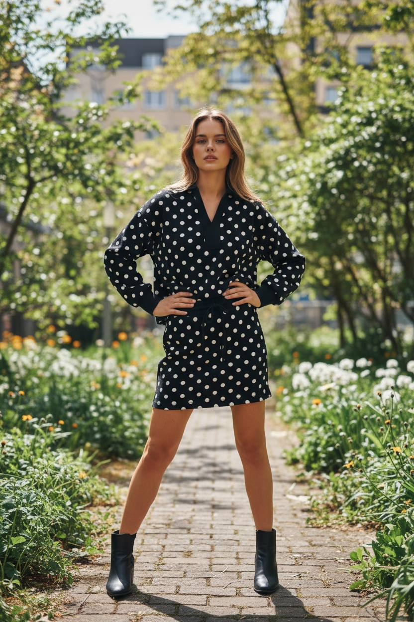 Polka Dot Collared Top & Skirt Set