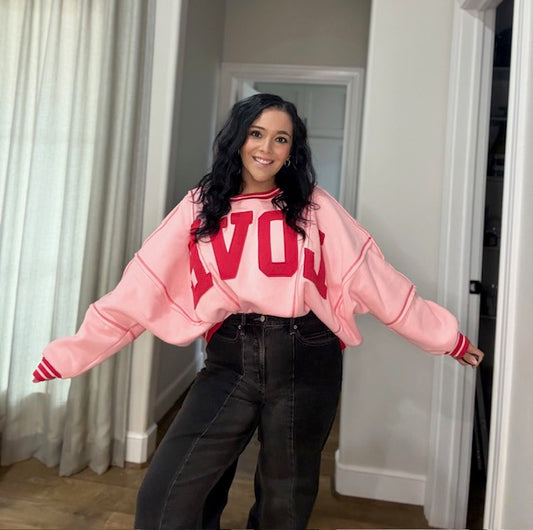 Pink with Red Letters "LOVE" Sweat Top